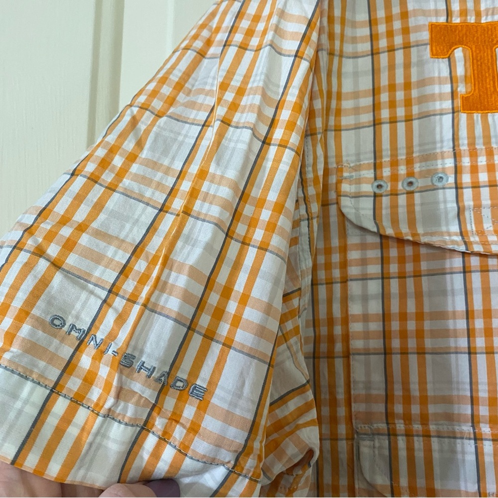 Columbia PFG Tennessee Volunteers Mens XL Plaid Polo Fishing Orange White - Picture 6 of 12